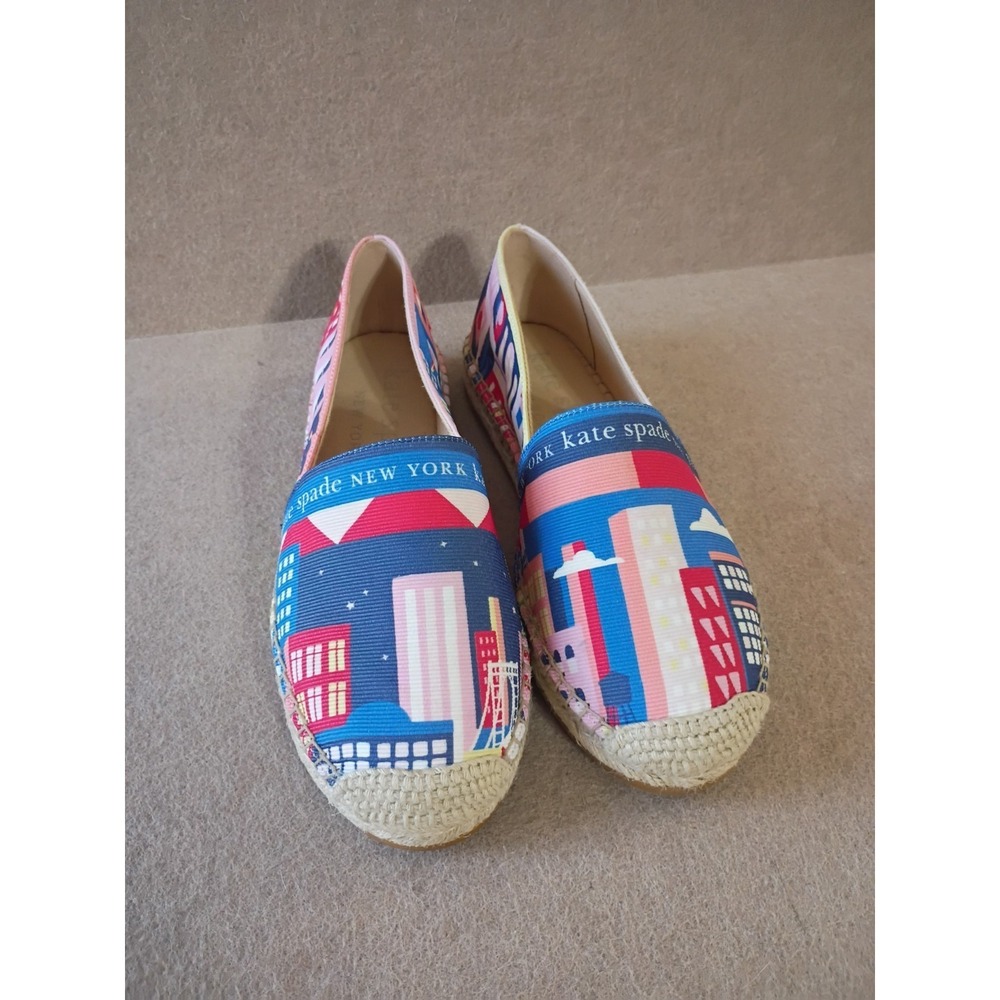 Kate Spade NYC Map Espadrille Sz 6.5 New Blue Designer Slip Ons City Patriotic - Picture 2 of 5